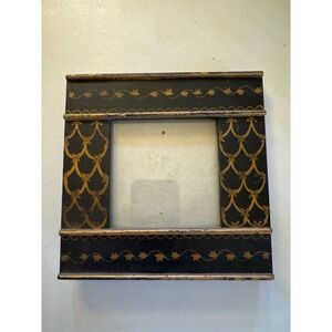 Vintage 1997 Terragrafics Hand Painted Black Gold Trellis Square Photo Frame 6x6